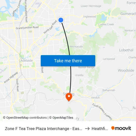 Zone F Tea Tree Plaza Interchange - East side to Heathfield map