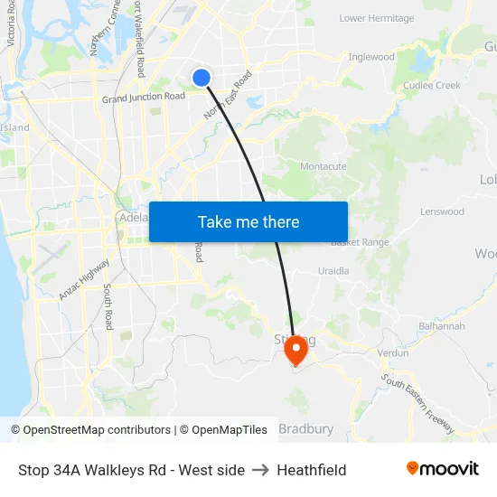 Stop 34A Walkleys Rd - West side to Heathfield map