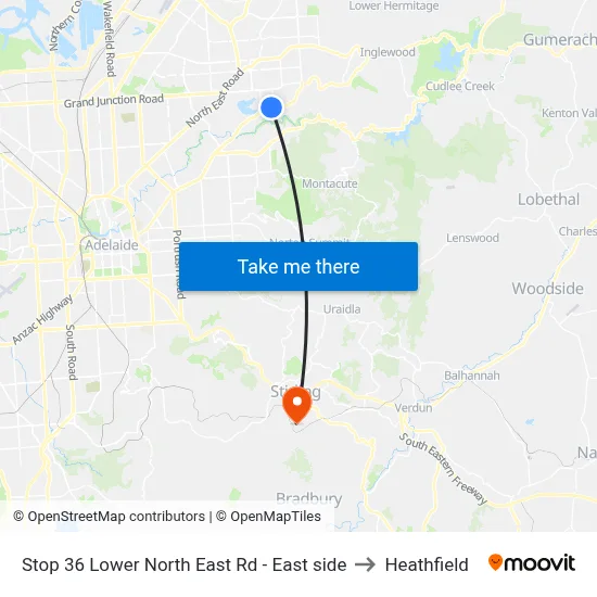 Stop 36 Lower North East Rd - East side to Heathfield map