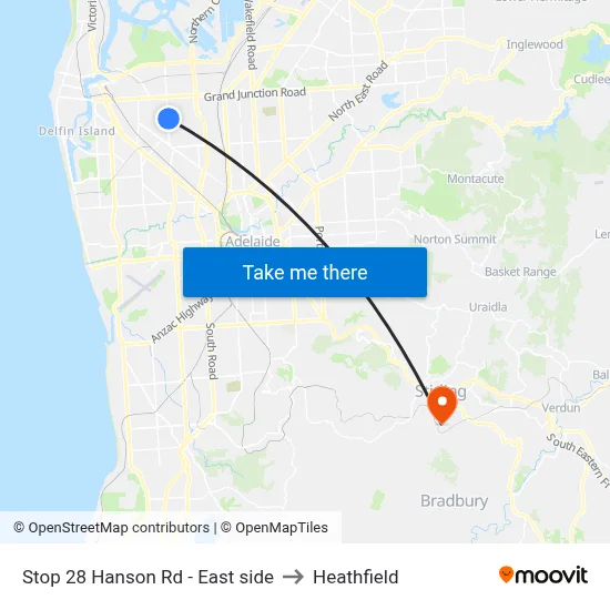 Stop 28 Hanson Rd - East side to Heathfield map
