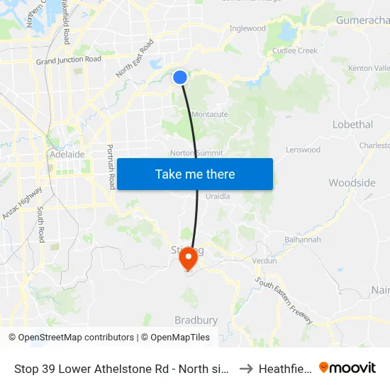 Stop 39 Lower Athelstone Rd - North side to Heathfield map