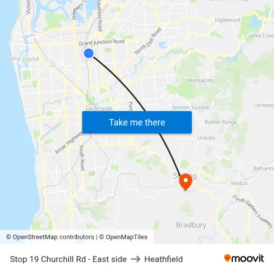 Stop 19 Churchill Rd - East side to Heathfield map
