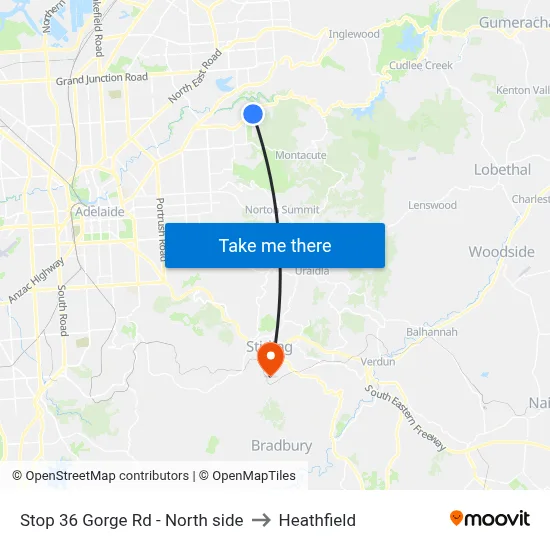 Stop 36 Gorge Rd - North side to Heathfield map