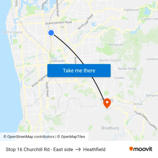 Stop 16 Churchill Rd - East side to Heathfield map