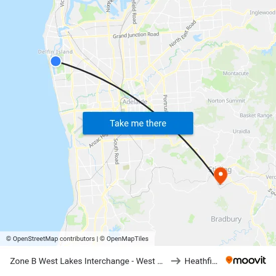 Zone B West Lakes Interchange - West side to Heathfield map
