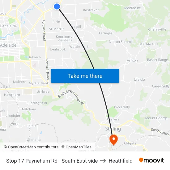 Stop 17 Payneham Rd - South East side to Heathfield map