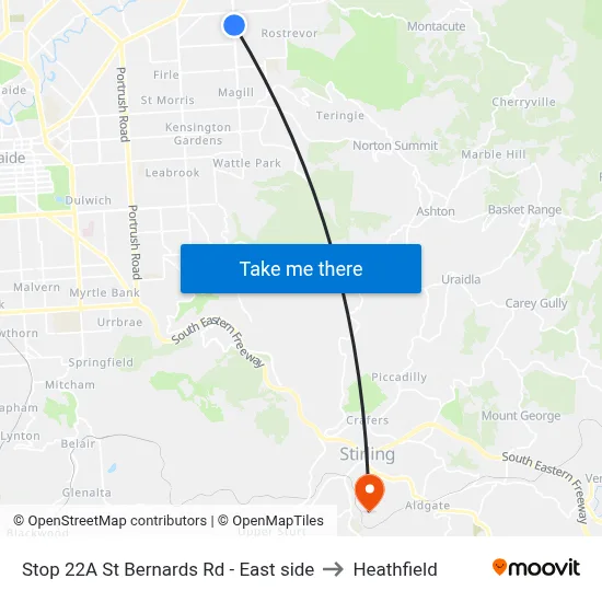 Stop 22A St Bernards Rd - East side to Heathfield map