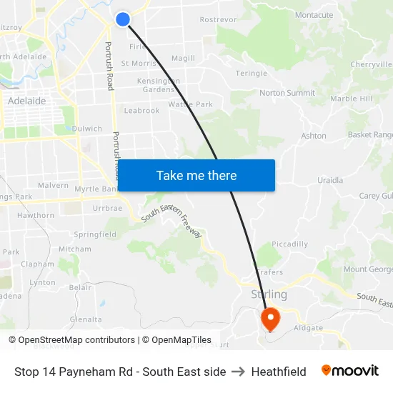 Stop 14 Payneham Rd - South East side to Heathfield map