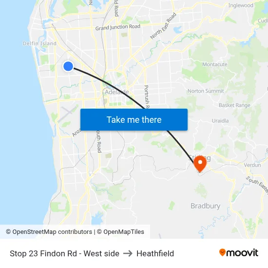 Stop 23 Findon Rd - West side to Heathfield map