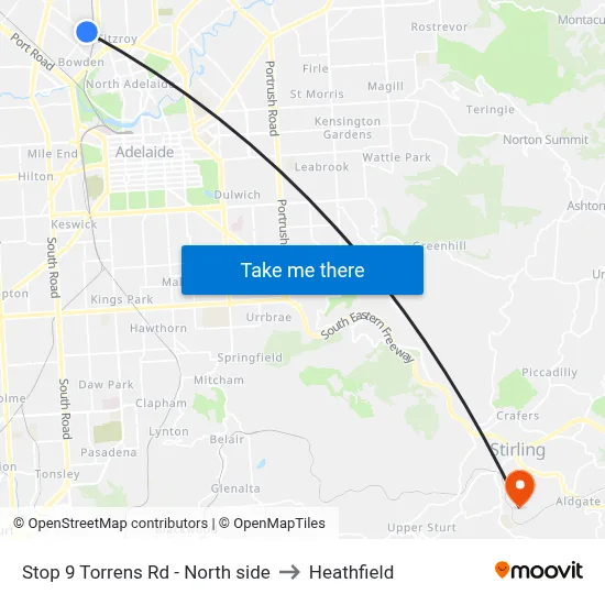 Stop 9 Torrens Rd - North side to Heathfield map
