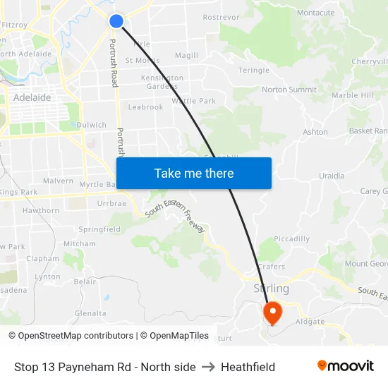 Stop 13 Payneham Rd - North side to Heathfield map
