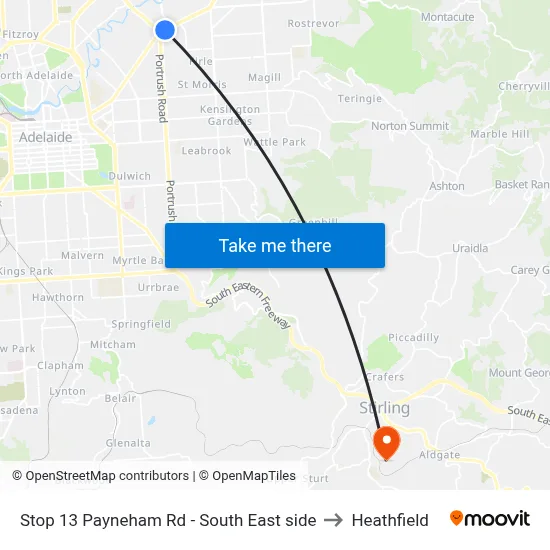 Stop 13 Payneham Rd - South East side to Heathfield map
