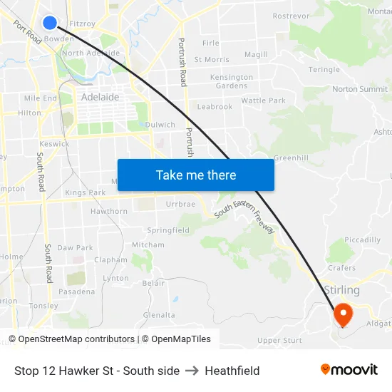 Stop 12 Hawker St - South side to Heathfield map