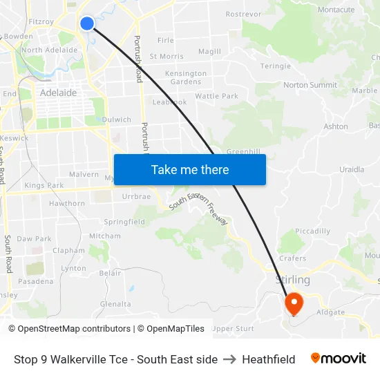 Stop 9 Walkerville Tce - South East side to Heathfield map