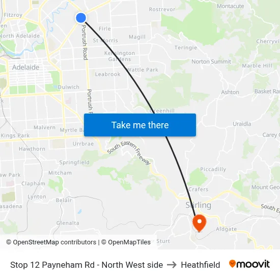 Stop 12 Payneham Rd - North West side to Heathfield map