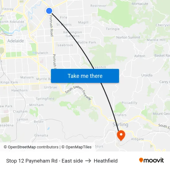 Stop 12 Payneham Rd - East side to Heathfield map