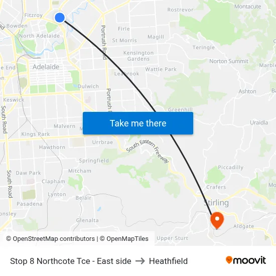 Stop 8 Northcote Tce - East side to Heathfield map