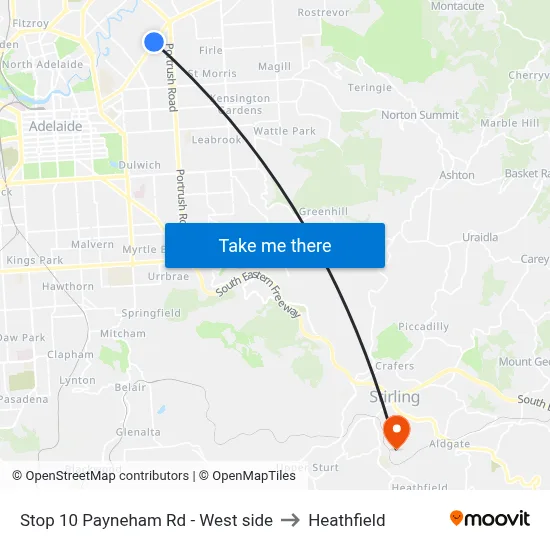 Stop 10 Payneham Rd - West side to Heathfield map