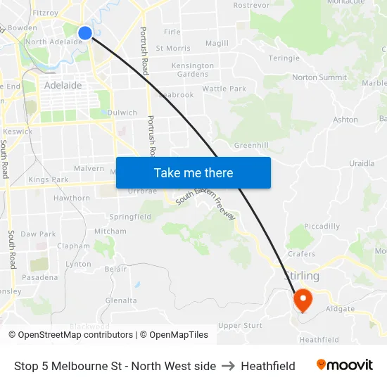 Stop 5 Melbourne St - North West side to Heathfield map