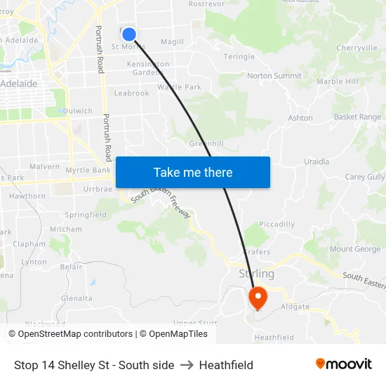 Stop 14 Shelley St - South side to Heathfield map