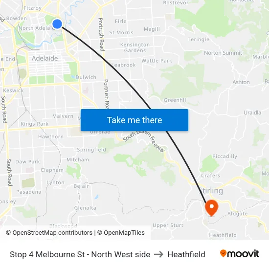Stop 4 Melbourne St - North West side to Heathfield map