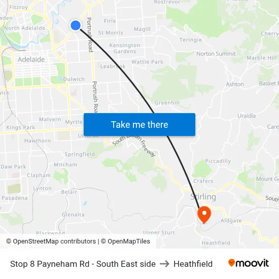 Stop 8 Payneham Rd - South East side to Heathfield map