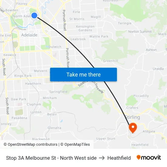 Stop 3A Melbourne St - North West side to Heathfield map