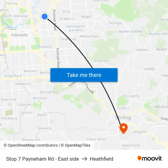 Stop 7 Payneham Rd - East side to Heathfield map