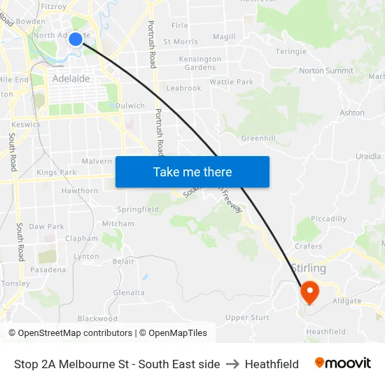 Stop 2A Melbourne St - South East side to Heathfield map