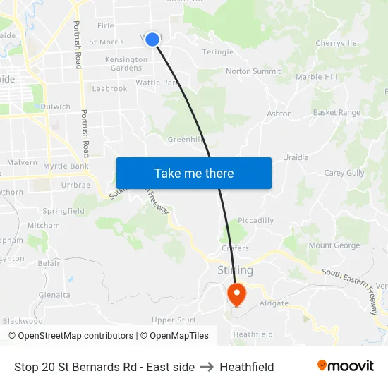 Stop 20 St Bernards Rd - East side to Heathfield map