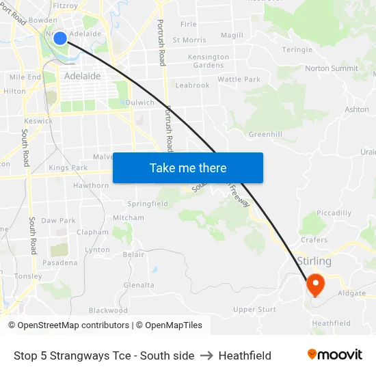 Stop 5 Strangways Tce - South side to Heathfield map