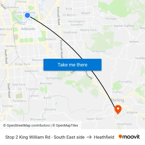 Stop 2 King William Rd - South East side to Heathfield map
