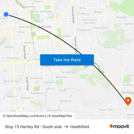 Stop 15 Hartley Rd - South side to Heathfield map