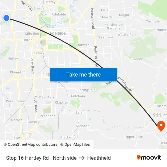 Stop 16 Hartley Rd - North side to Heathfield map