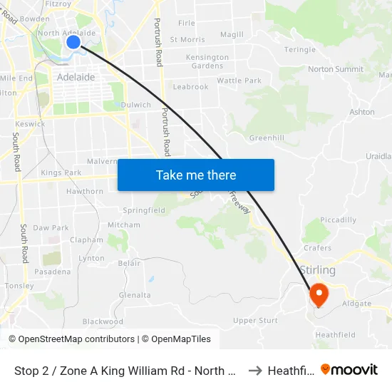 Stop 2 / Zone A King William Rd - North West side to Heathfield map