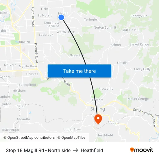 Stop 18 Magill Rd - North side to Heathfield map