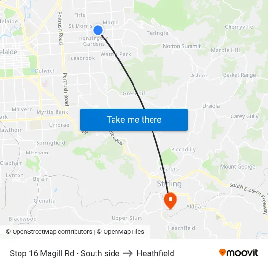 Stop 16 Magill Rd - South side to Heathfield map