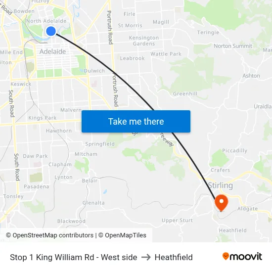 Stop 1 King William Rd - West side to Heathfield map