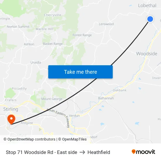 Stop 71 Lobethal Woodside Rd - North side to Heathfield map