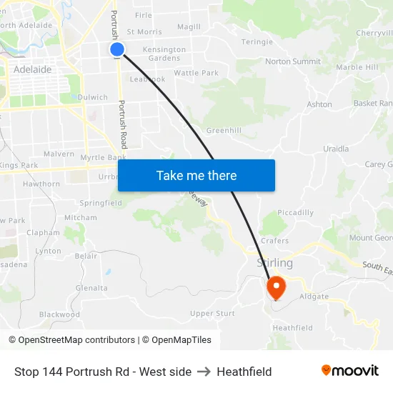 Stop 144 Portrush Rd - West side to Heathfield map