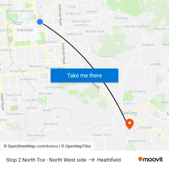 Stop 2 North Tce - North West side to Heathfield map