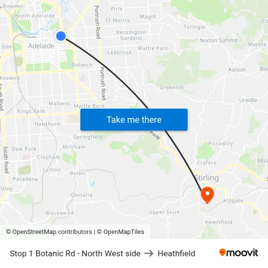Stop 1 Botanic Rd - North West side to Heathfield map