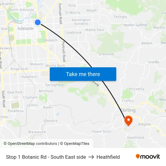 Stop 1 Botanic Rd - South East side to Heathfield map
