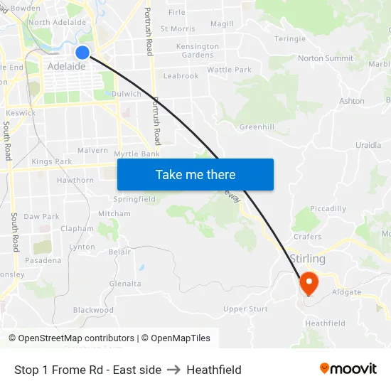 Stop 1 Frome Rd - East side to Heathfield map