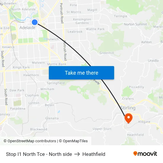 Stop I1 North Tce - North side to Heathfield map