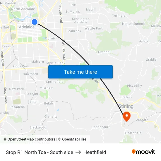 Stop R1 North Tce - South side to Heathfield map