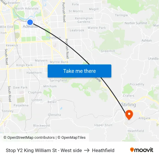 Stop Y2 King William St - West side to Heathfield map