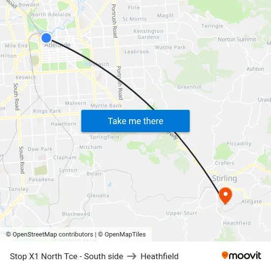 Stop X1 North Tce - South side to Heathfield map