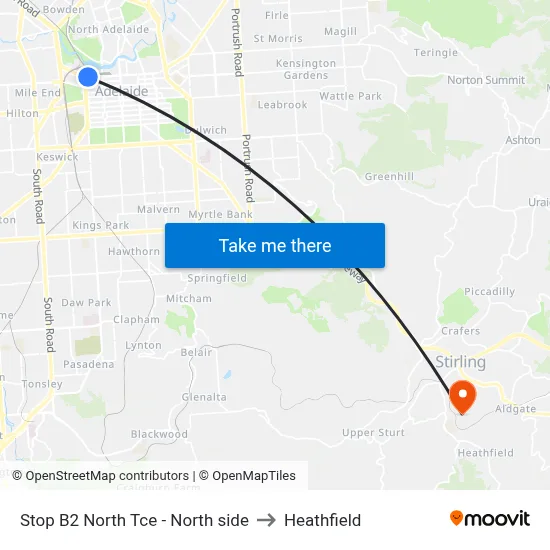 Stop B2 North Tce - North side to Heathfield map