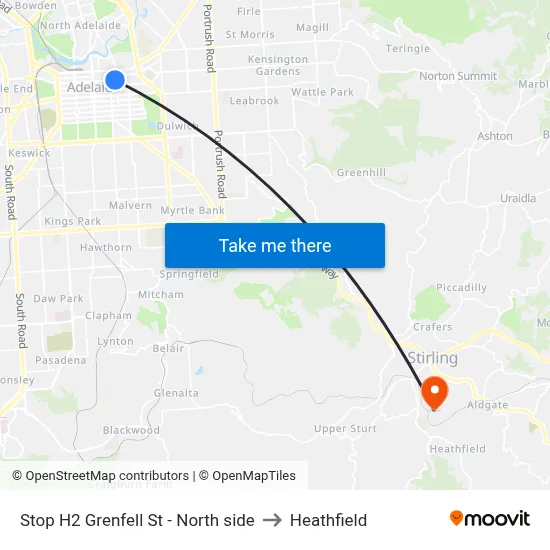 Stop H2 Grenfell St - North side to Heathfield map